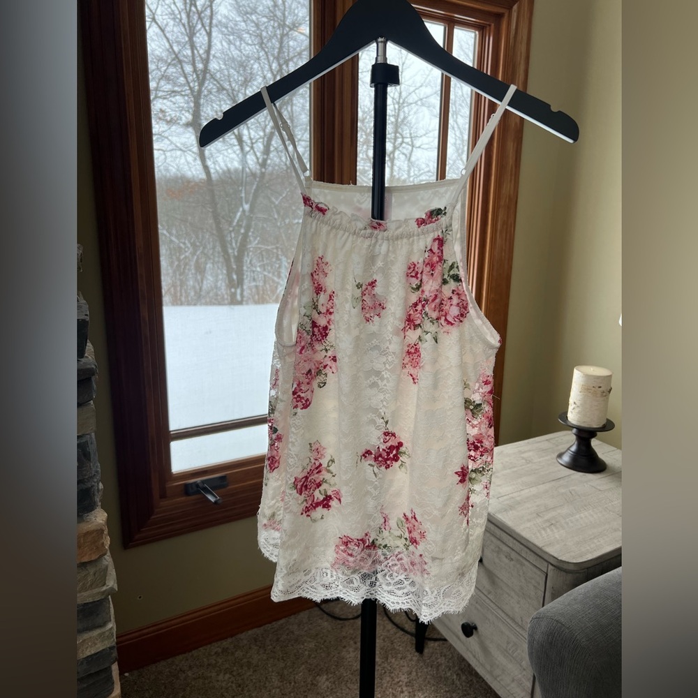 No Boundaries Pink Floral Lace Cami